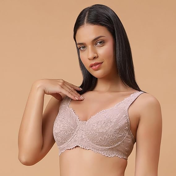 SOIE Women’s Lacy Full Coverage Bra – Non-Padded with Flexi Underwire